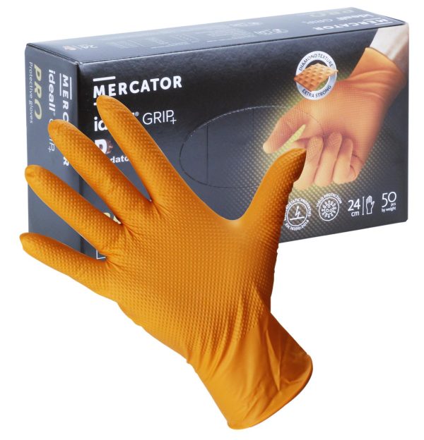 Mercator Ideall Grip Orange Nitrile Gloves 50's