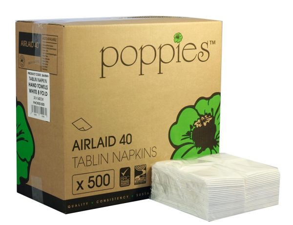 Poppies Airlaid White 8-Fold Napkin / Hand Towel 33 x 40cm