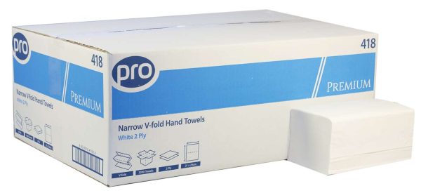 PRO Premium V-Fold White 2 Ply Paper Towels – Narrow Width (21 x 23 cm)
