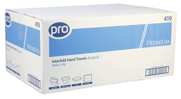 PRO Premium Easipull V-Fold 2 Ply White Paper Hand Towels