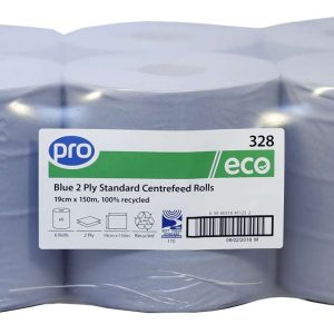 PRO Blue 2 Ply Centrefeed Roll 19cm x 150m