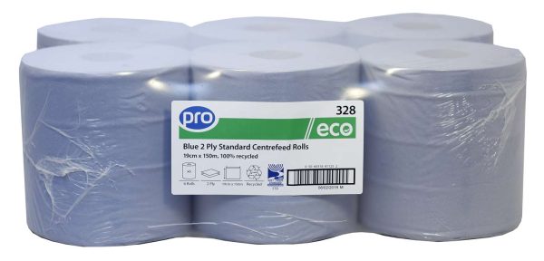 PRO Blue 2 Ply Centrefeed Roll 19cm x 150m