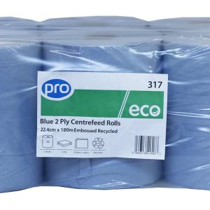 PRO Blue 2 Ply Centrefeed Roll 23cm x 180m