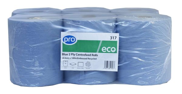 PRO Blue 2 Ply Centrefeed Roll 23cm x 180m