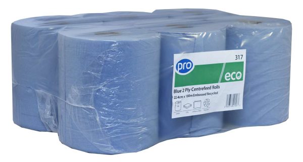 PRO Blue 2 Ply Centrefeed Roll 23cm x 180m - Image 2