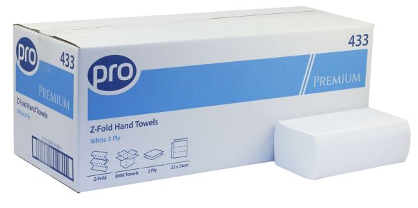 PRO Z-Fold 2 Ply White Paper Towels 22 x 24cm