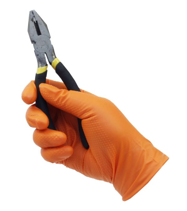 PRO Diamond Grip Orange Nitrile Gloves 100's/90's - Image 3