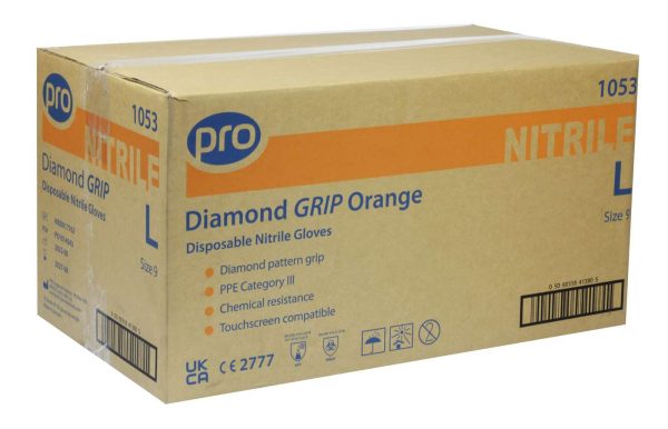 PRO Diamond Grip Orange Nitrile Gloves 100's/90's - Image 6