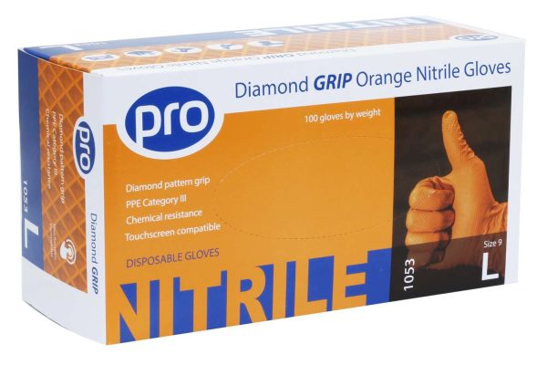 PRO Diamond Grip Orange Nitrile Gloves 100's/90's - Image 7