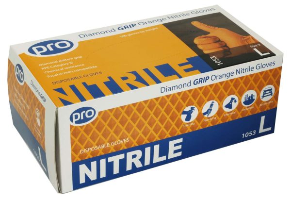 PRO Diamond Grip Orange Nitrile Gloves 100's/90's - Image 8