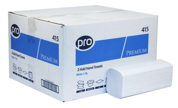 PRO Premium Z-Fold White 1 Ply Paper Towels – 23 x 23 cm