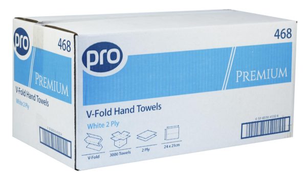 PRO Premium V-Fold 2 Ply White Paper Towels – 24 x 21 cm