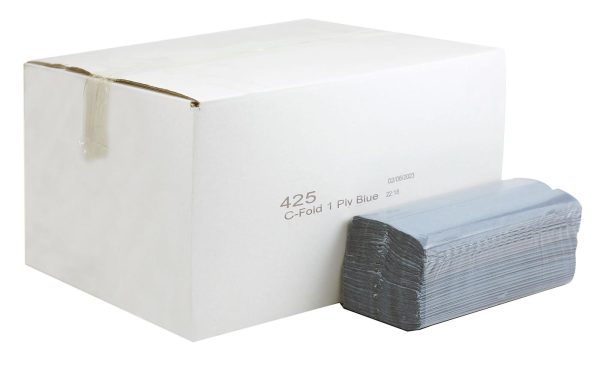 C-Fold 1-Ply Blue Paper Towels – 22 x 25 cm