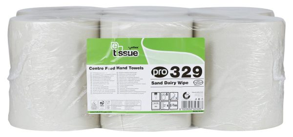 PRO 3 Ply Sand Dairy Wipe Centrefeed Roll 22cm x 114m