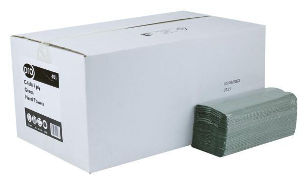 PRO C-Fold 1 Ply Green Hand Towels – 22 x 25 cm