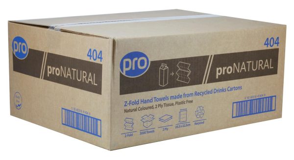 PRO Natural Z-Fold 2 Ply Paper Towels 20.3 x 22.5cm Narrow Width - Image 2